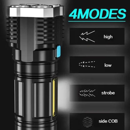 ABS Waterproof 5 LED Military Flashlight - USB Charging 4 COB Modes For Outdoor